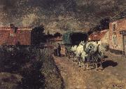 Frits Thaulow Village Night Scene oil on canvas